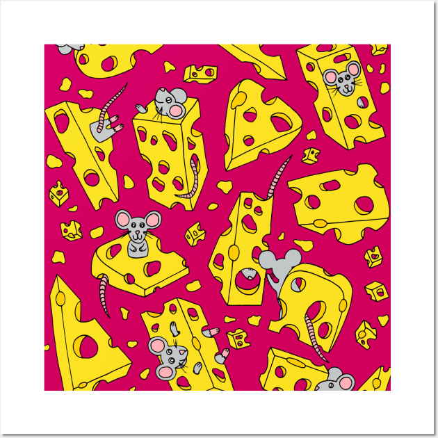 Mice and Swiss Cheese Red Palette Wall Art by HLeslie Design